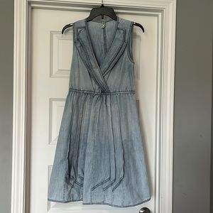 Anthropologie Maeve V Neck Denim Chambray Dress Pleated Elastic Waist S